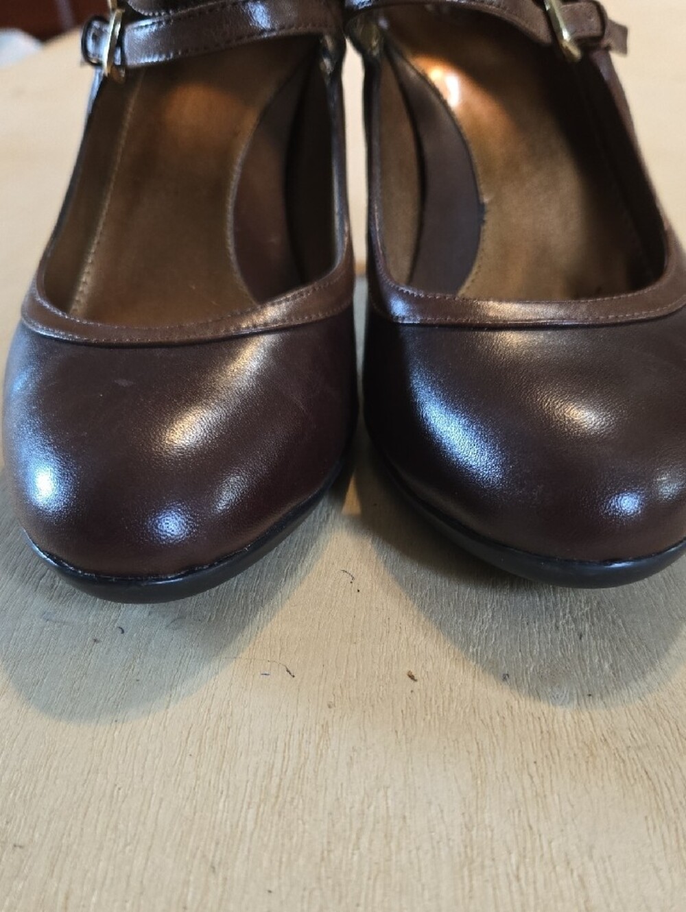 Vintage Circa Joan & David Leather Mary Jane Pump Adjustable Straps Gold Buckle - Picture 3 of 11